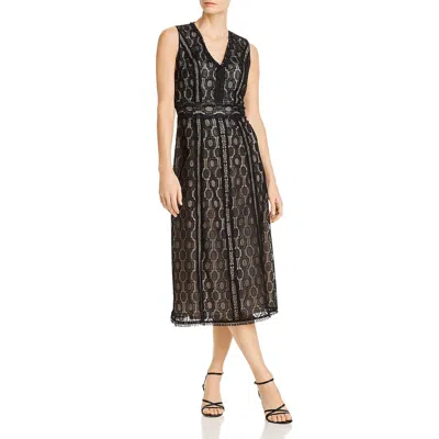 Elie Tahari Pax Womens V Neck Lace Overlay Cocktail Dress In Brown