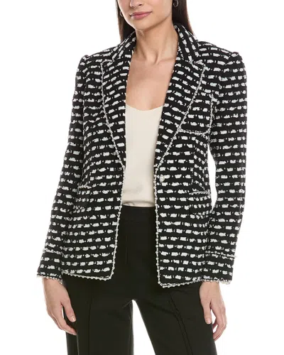 Elie Tahari Pearl Trim Wool-blend Blazer In Black