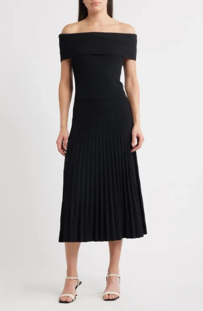 Elie Tahari Persephone Off The Shoulder Rib Dress In Black