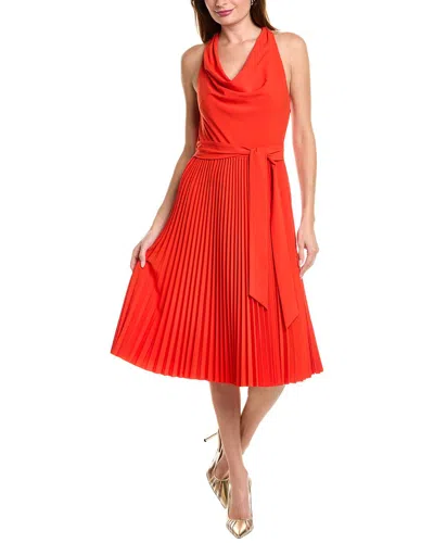 Elie Tahari Pleated Cowl Neck Dress In Red