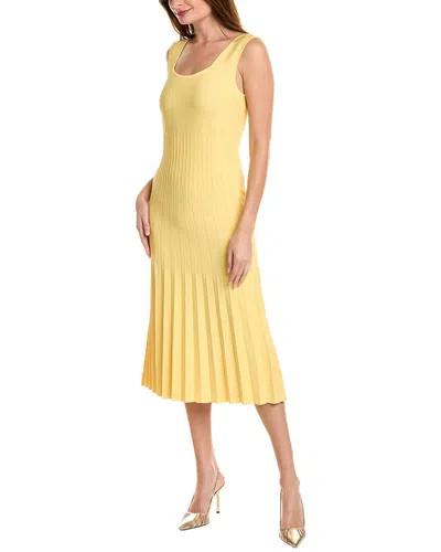 Elie Tahari The Halley Pleated Midi Sweater Dress In Yellow