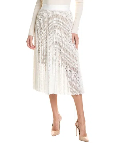 Elie Tahari Pleated Lace Skirt In White