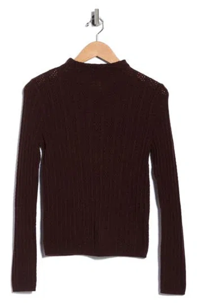 Elie Tahari Pointelle Funnel Neck Sweater In Brown