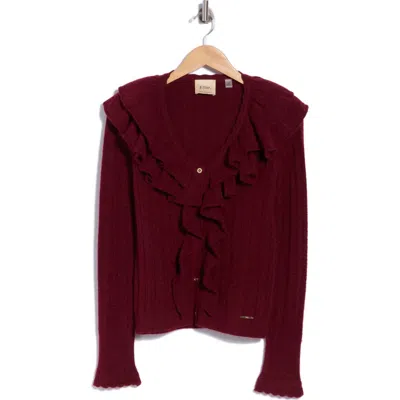 Elie Tahari Pointelle Ruffle Cardigan In Brown