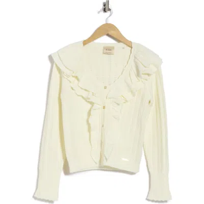 Elie Tahari Pointelle Ruffle Cardigan In Yellow