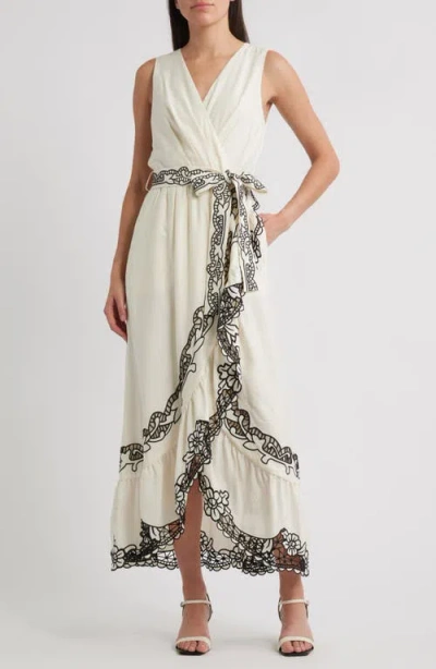 Elie Tahari Poppy Embroidered Faux-wrap Maxi Dress In White
