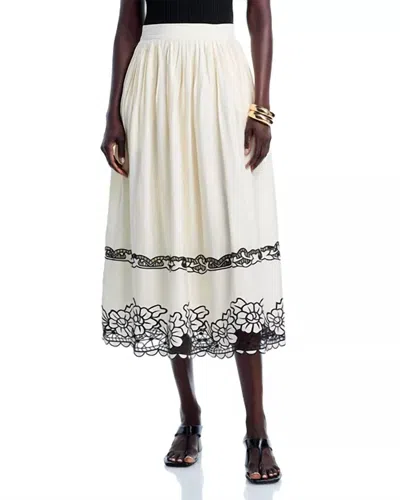 Elie Tahari Poppy Embroidered Midi Skirt In White
