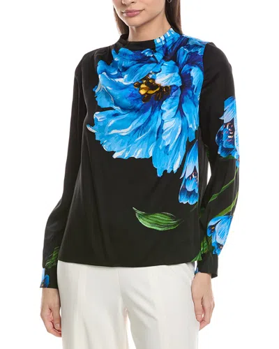 Elie Tahari The Ember Placed Floral Silk Blend Top In Black