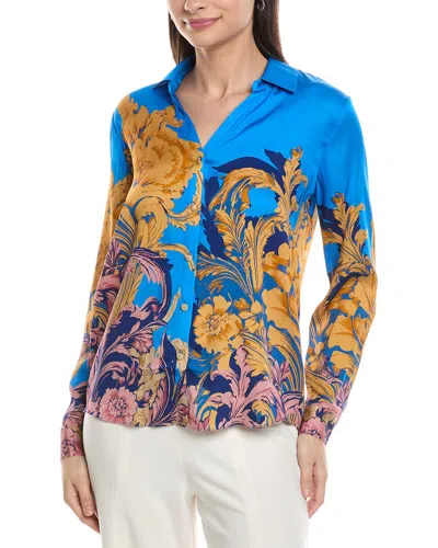 Elie Tahari The Madeline Placed Floral Stretch Silk Button-up Shirt In Multi