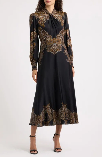 Elie Tahari Raquel Silk Blend Midi Dress In Black
