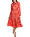 Elie Tahari Ruffle Midi Dress In Brown