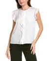 Elie Tahari The Anya Ruffle Cap Sleeve Silk Blend Top In White