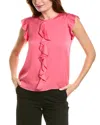 Elie Tahari The Anya Ruffle Cap Sleeve Silk Blend Top In Pink