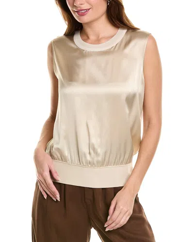 Elie Tahari Satin Rib Silk Top In Beige