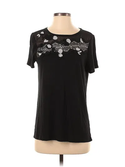 Pre-owned Elie Tahari Short Sleeve Top Black Keyhole Neckline Tops