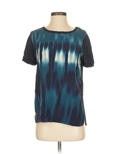 Pre-owned Elie Tahari Short Sleeve Top Teal Tie-dye Pattern Scoop Neck Tops In Blue