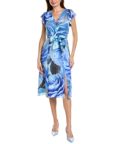 Elie Tahari Silk Fantasy Garden Midi Dress In Blue
