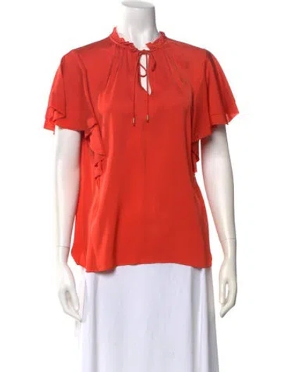 Pre-owned Elie Tahari Silk Tie Neck Blouse In Orange