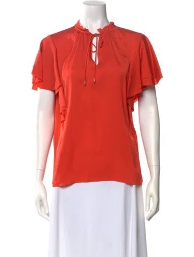 Pre-owned Elie Tahari Silk Tie Neck Blouse W/ Tags In Orange