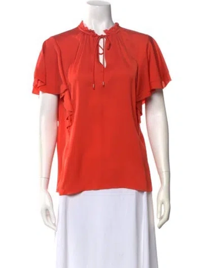 Pre-owned Elie Tahari Silk Tie Neck Blouse W/ Tags In Orange