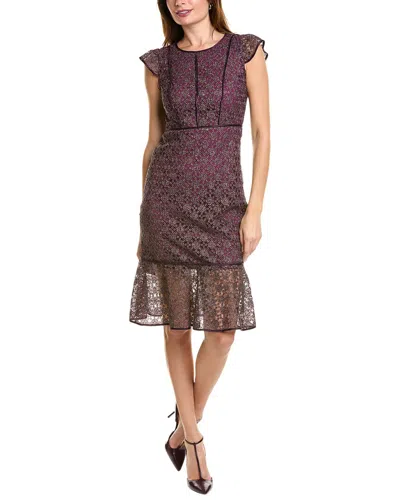 Elie Tahari Silk-trim Lace Midi Dress In Purple