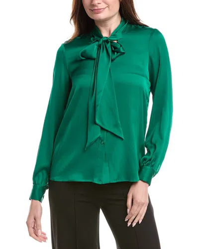 Elie Tahari Silk-blend Button Blouse In Metallic