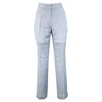 Pre-owned Elie Tahari Size 4 Blue Heather Linen Blend Flat Front Casual Pants