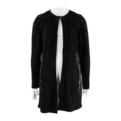 Pre-owned Elie Tahari Size L Black Lambskin Suede Hook Eye Closure Jacket