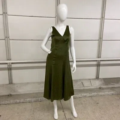 Pre-owned Elie Tahari Sleeveless Satin Midi Dress Women's Size 0 Tuscan Olive