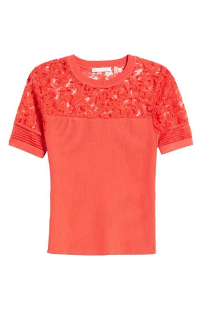 Elie Tahari Stephanie Mixed Media Lace Inset T-shirt