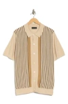 Elie Tahari Stripe Silk & Cotton Blend Polo Sweater In Brown