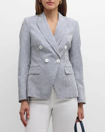 Elie Tahari The Abagail Striped Double-breasted Blazer In Blue Arch/sky White