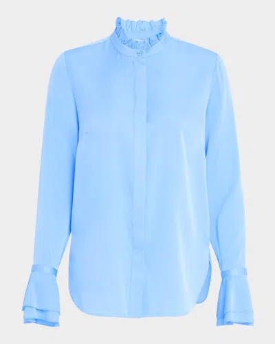 Elie Tahari The Adair Button-down Ruffle Blouse In Fountain Blue