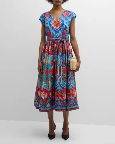 Elie Tahari The Adeline Floral-print Cotton Midi Dress In Tapestry Floral Placed Print