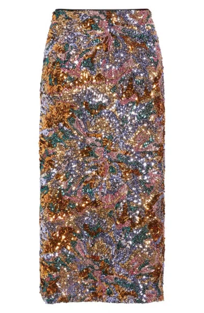 Elie Tahari The Adrianne Sequin Midi Skirt In Multi