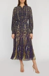 Elie Tahari The Alamada Abstract Print Long Sleeve Chiffon Shirtdress In Sterling Palace Print