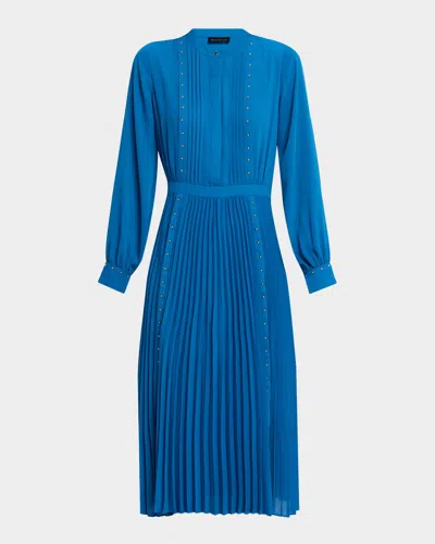 ELIE TAHARI THE ALANIA PLEATED BEAD-EMBELLISHED MIDI DRESS
