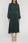 Elie Tahari The Alania Pleated Long Sleeve Midi Dress In Juniper