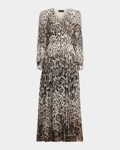 ELIE TAHARI THE ALBA METALLIC ANIMAL-PRINT SILK MIDI DRESS