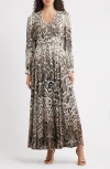 Elie Tahari The Alba Metallic Long Sleeve Silk Maxi Dress In Brown