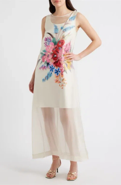 Elie Tahari Alexis Sleeveless Floral-print Maxi Dress In White