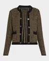 Elie Tahari The Alexis Grid Cardigan In Noir With Gold Lurex