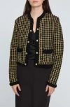 Elie Tahari The Alexis Grid Cardigan In Noir With Gold Lurex