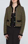Elie Tahari The Alexis Grid Cardigan In Noir With Gold Lurex