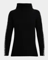 Elie Tahari The Alia Contrast-trim Cashmere Turtleneck Sweater In Noir With White Whipstitch