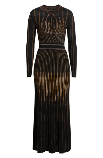 Elie Tahari The Alicia Long Sleeve Metallic Stripe Sweater Dress In Multi