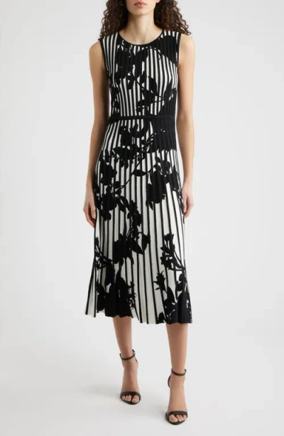 Elie Tahari The Alma Floral Sleeveless Sweater Dress In Black