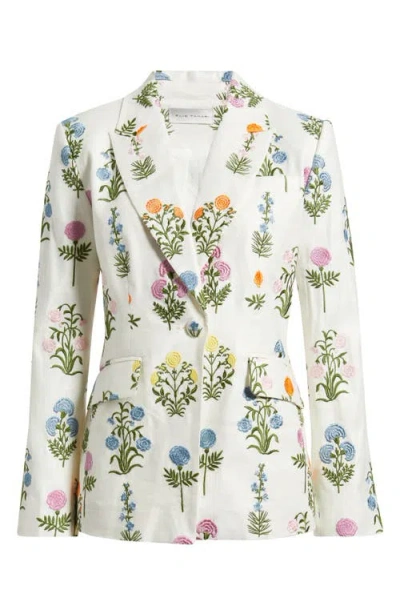 Elie Tahari The Amelia Floral Embroidery Linen Blend Blazer In Brown
