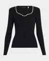 Elie Tahari The Ana Crystal Square-neck Sweater In Noir