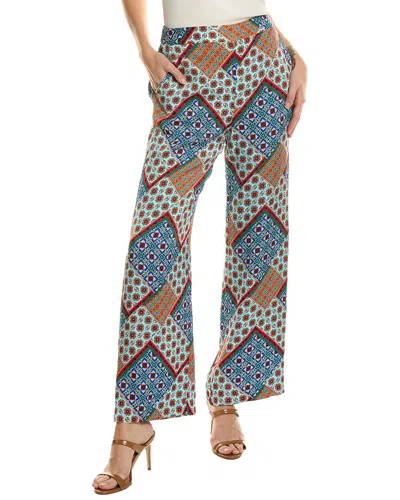 Elie Tahari Andrea Printed Wide Leg Silk Blend Pants In Blue